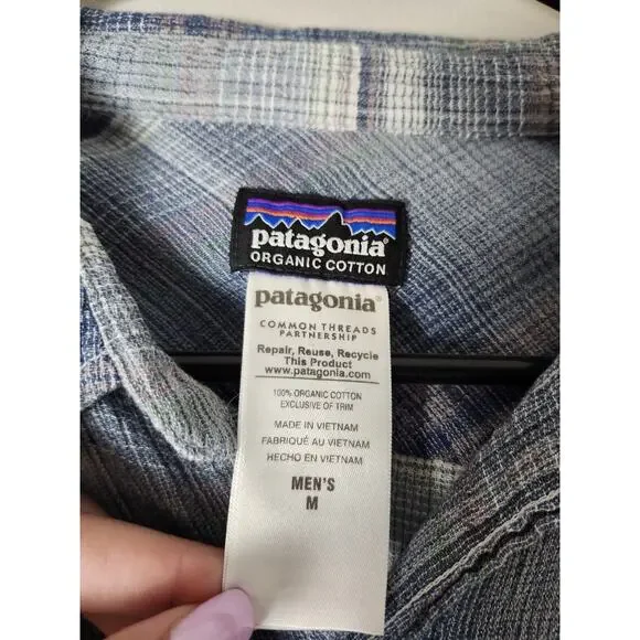 Patagonia Button Front Shirt Mens Medium Blue Plaid Long Sleeve Organic Cotton - Picture 2 of 7